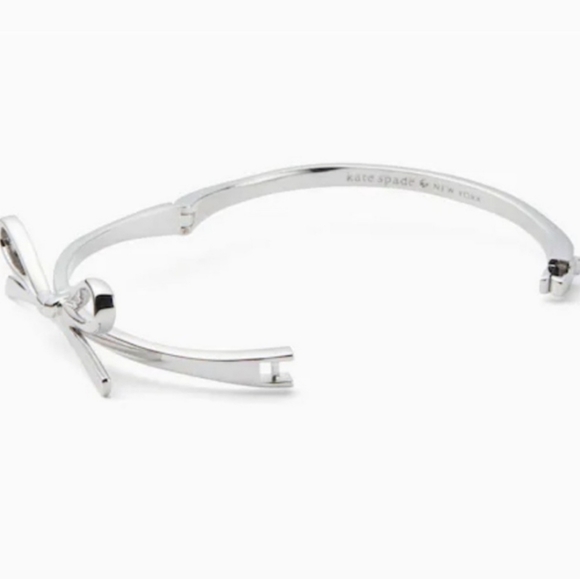 KATE SPADE Skinny Mini Bow Bangle Bracelet Silver, NWOT - Picture 2 of 5